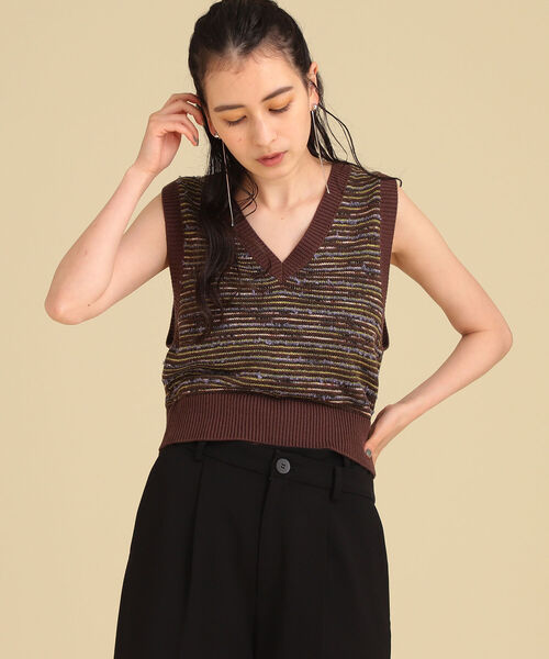 Ray BEAMS（レイビームス）の「Ray BEAMS / ミックス ボーダー ベスト（ニット/セーター・レディース・ダークブラウン/ブラック・ONE SIZE）」の16枚目の写真
