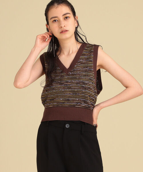 Ray BEAMS（レイビームス）の「Ray BEAMS / ミックス ボーダー ベスト（ニット/セーター・レディース・ダークブラウン/ブラック・ONE SIZE）」の17枚目の写真