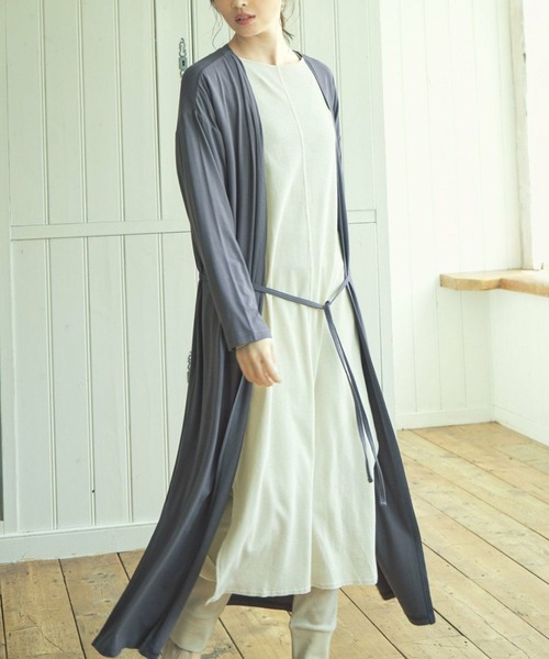 ikka(イッカ)の「ノーカラー羽織り(カーディガン/ボレロ・レディース・ブラウン/チャコールグレー・L/M)」の2枚目の写真