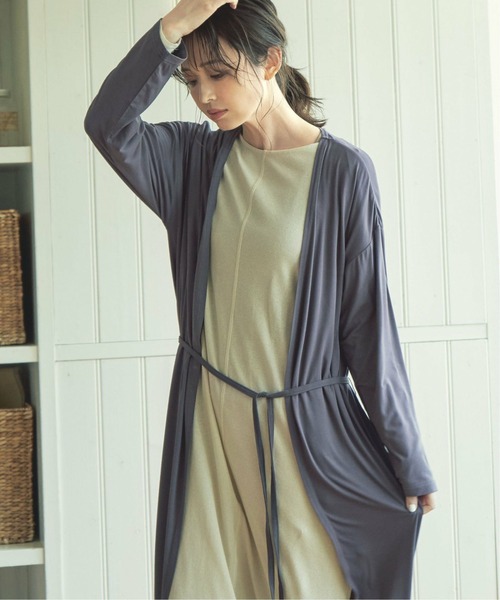 ikka(イッカ)の「ノーカラー羽織り(カーディガン/ボレロ・レディース・ブラウン/チャコールグレー・L/M)」の4枚目の写真