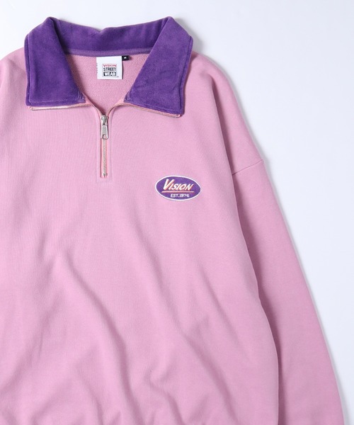 VISION STREET WEAR（ヴィジョンストリートウェア）の「【VISION STREET WEAR】ビッグシルエット スタンドハーフジップ スウェットトレーナー / プルオーバー（スウェット・レディース・ライトグレー/ブラック/ピンク/グリーン・MEDIUM/LARGE/X-LARGE）」の4枚目の写真