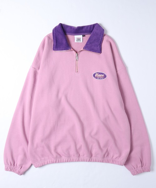 VISION STREET WEAR（ヴィジョンストリートウェア）の「【VISION STREET WEAR】ビッグシルエット スタンドハーフジップ スウェットトレーナー / プルオーバー（スウェット・レディース・ライトグレー/ブラック/ピンク/グリーン・MEDIUM/LARGE/X-LARGE）」の7枚目の写真