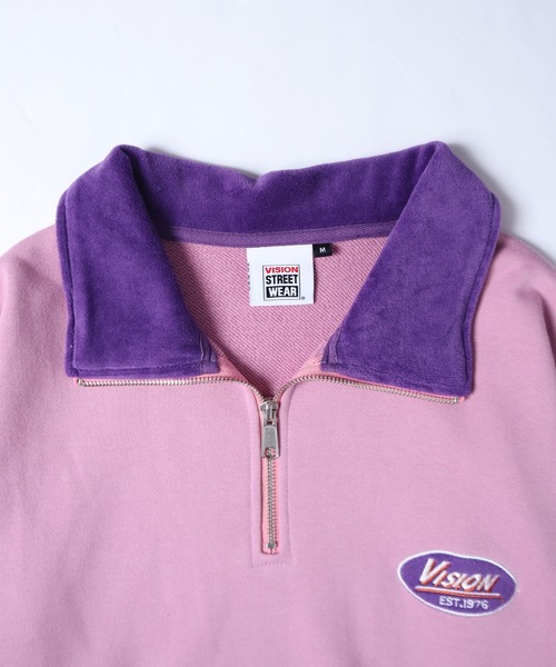 VISION STREET WEAR（ヴィジョンストリートウェア）の「【VISION STREET WEAR】ビッグシルエット スタンドハーフジップ スウェットトレーナー / プルオーバー（スウェット・レディース・ライトグレー/ブラック/ピンク/グリーン・MEDIUM/LARGE/X-LARGE）」の9枚目の写真