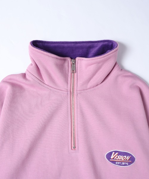 VISION STREET WEAR（ヴィジョンストリートウェア）の「【VISION STREET WEAR】ビッグシルエット スタンドハーフジップ スウェットトレーナー / プルオーバー（スウェット・レディース・ライトグレー/ブラック/ピンク/グリーン・MEDIUM/LARGE/X-LARGE）」の6枚目の写真
