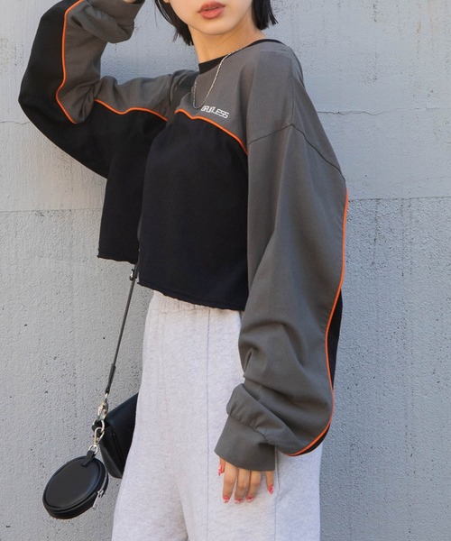 WEGO（ウィゴー）の「WEGO/パイピング切替ロンT（Tシャツ/カットソー・レディース・ブラック/サックスブルー・FREE）」の18枚目の写真