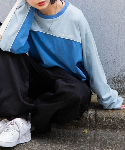 WEGO（ウィゴー）の「WEGO/パイピング切替ロンT（Tシャツ/カットソー・レディース・ブラック/サックスブルー・FREE）」の4枚目の写真