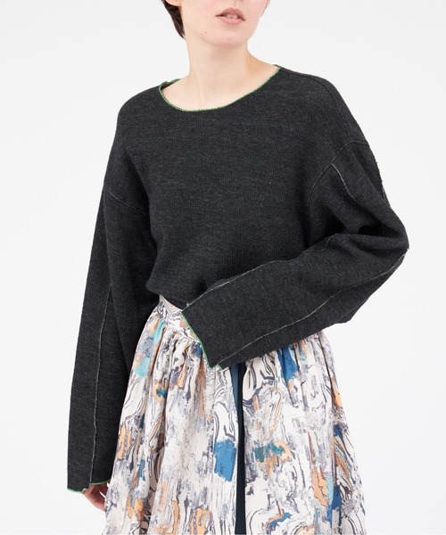 PONTI（ポンティ）の「PONTI Wool Jersey Reversible Long Sleeve（ニット/セーター・レディース・グレー/オフホワイト・FREE）」の2枚目の写真