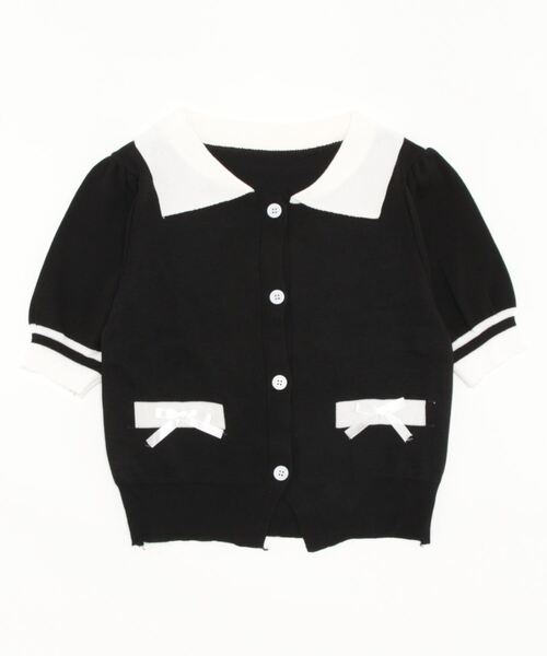 Twinkle;pm(トゥインクルピーエム)の「襟付きリボンサマーニットトップス(ニット/セーター・レディース・ブラック/ベージュ/ピンク・FREE)」の4枚目の写真