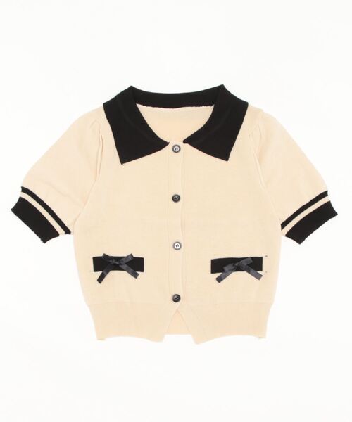 Twinkle;pm(トゥインクルピーエム)の「襟付きリボンサマーニットトップス(ニット/セーター・レディース・ブラック/ベージュ/ピンク・FREE)」の5枚目の写真