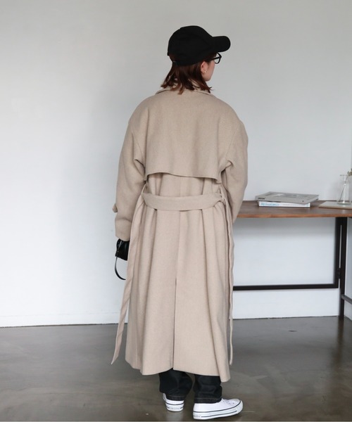 feepur（フェピュール）の「スタンドカラーロングコート（ステンカラーコート・レディース・ブラック/ベージュ/杢グレー・SMALL/MEDIUM）」の10枚目の写真