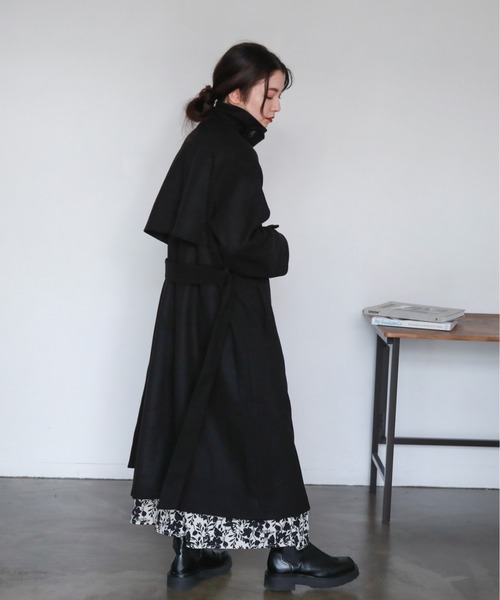 feepur（フェピュール）の「スタンドカラーロングコート（ステンカラーコート・レディース・ブラック/ベージュ/杢グレー・SMALL/MEDIUM）」の15枚目の写真