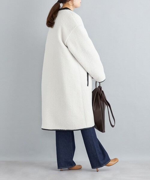 SHIPS（シップス）の「〈手洗い可能〉ボア×フリース リバーシブルコート◆（ノーカラーコート・レディース・ホワイト系/ブラック/キャメル・36/38）」の7枚目の写真