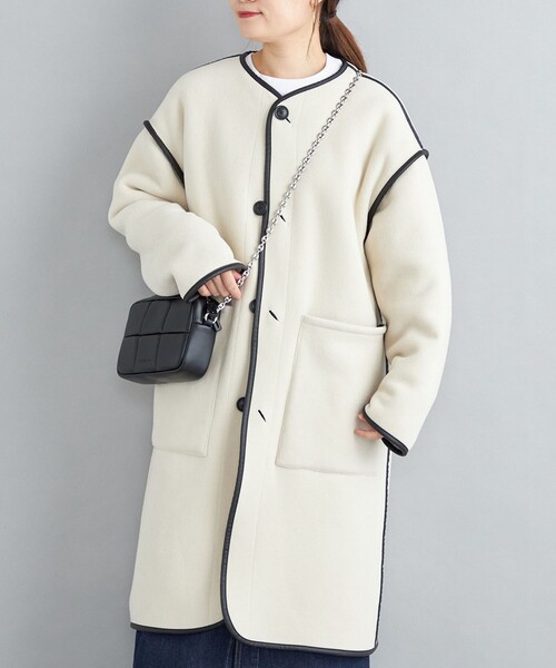 SHIPS（シップス）の「〈手洗い可能〉ボア×フリース リバーシブルコート◆（ノーカラーコート・レディース・ホワイト系/ブラック/キャメル・36/38）」の8枚目の写真