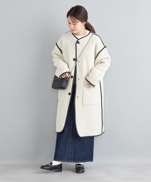 SHIPS（シップス）の「〈手洗い可能〉ボア×フリース リバーシブルコート◆（ノーカラーコート・レディース・ホワイト系/ブラック/キャメル・36/38）」の21枚目の写真