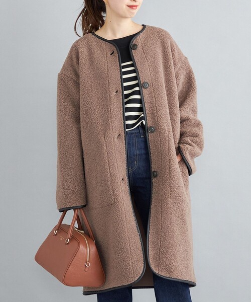 SHIPS（シップス）の「〈手洗い可能〉ボア×フリース リバーシブルコート◆（ノーカラーコート・レディース・ホワイト系/ブラック/キャメル・36/38）」の12枚目の写真