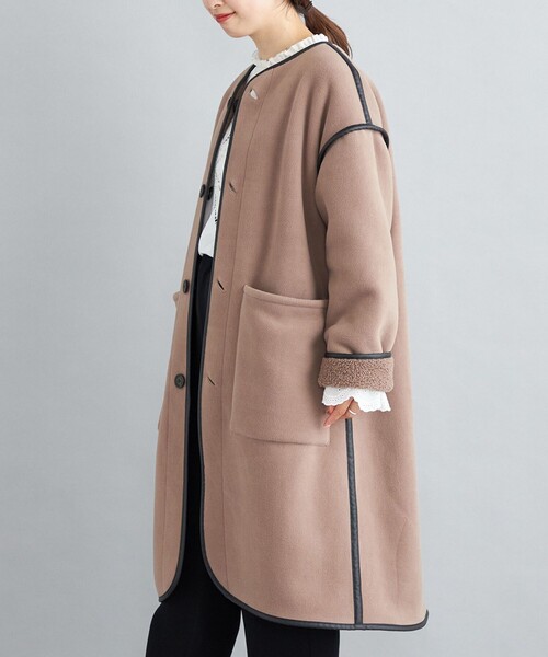 SHIPS（シップス）の「〈手洗い可能〉ボア×フリース リバーシブルコート◆（ノーカラーコート・レディース・ホワイト系/ブラック/キャメル・36/38）」の14枚目の写真