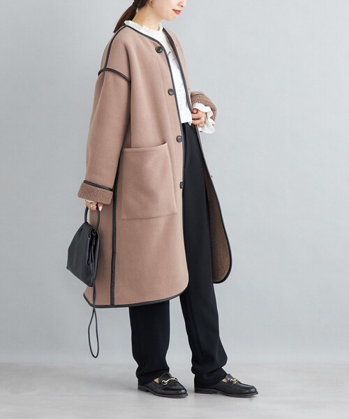 SHIPS（シップス）の「〈手洗い可能〉ボア×フリース リバーシブルコート◆（ノーカラーコート・レディース・ホワイト系/ブラック/キャメル・36/38）」の15枚目の写真