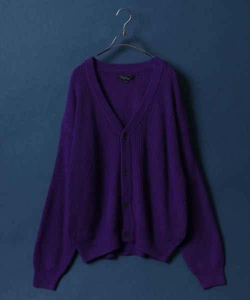 ANPAS(アンパス)の「High Bulked Yarn Half Cardigan Stitch Knit Cardigan/ハイバルキー 片畦編み ルーズニットカーディガン(カーディガン/ボレロ・メンズ・ブラック/ロイヤルブルー/ライトグレー/パープル/グリーン/マスタード/グレイッシュベージュ・L/M/LL)」の2枚目の写真