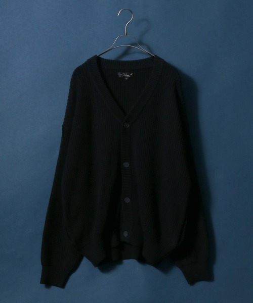 ANPAS(アンパス)の「High Bulked Yarn Half Cardigan Stitch Knit Cardigan/ハイバルキー 片畦編み ルーズニットカーディガン(カーディガン/ボレロ・メンズ・ブラック/ロイヤルブルー/ライトグレー/パープル/グリーン/マスタード/グレイッシュベージュ・L/M/LL)」の1枚目の写真
