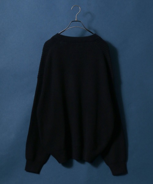 ANPAS(アンパス)の「High Bulked Yarn Half Cardigan Stitch Knit Cardigan/ハイバルキー 片畦編み ルーズニットカーディガン(カーディガン/ボレロ・メンズ・ブラック/ロイヤルブルー/ライトグレー/パープル/グリーン/マスタード/グレイッシュベージュ・L/M/LL)」の8枚目の写真