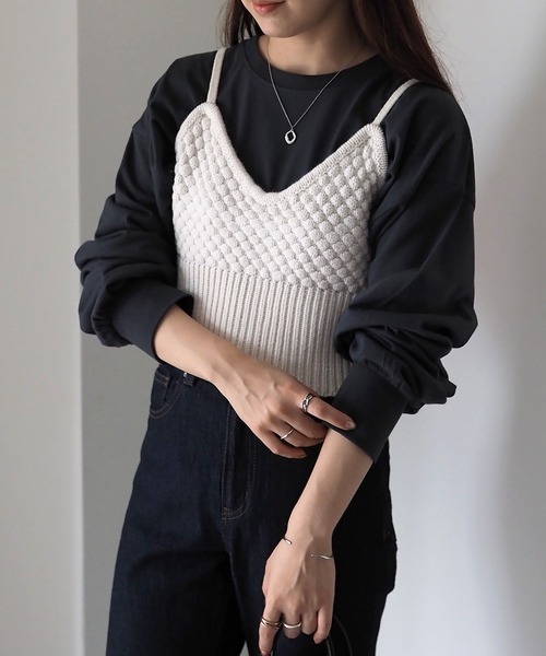 Riberry(リベリー)の「ラーベン編みニットビスチェ(ベスト・レディース・オフホワイト/グリーン/オレンジ/ブラック/ブラウン・MEDIUM)」の9枚目の写真