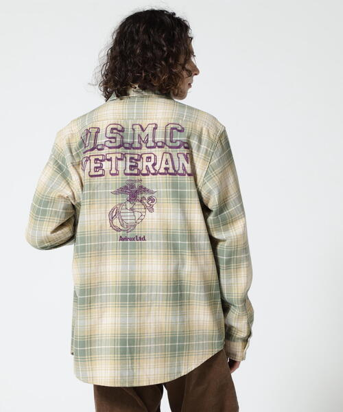 AVIREX(アヴィレックス)の「L/S CHECK SHIRT USMC / チェック シャツ USMC / AVIREX/ アヴィレックス(シャツ/ブラウス・メンズ・ベージュ/ネイビー/オレンジ・M/L/2XL/XL)」の4枚目の写真