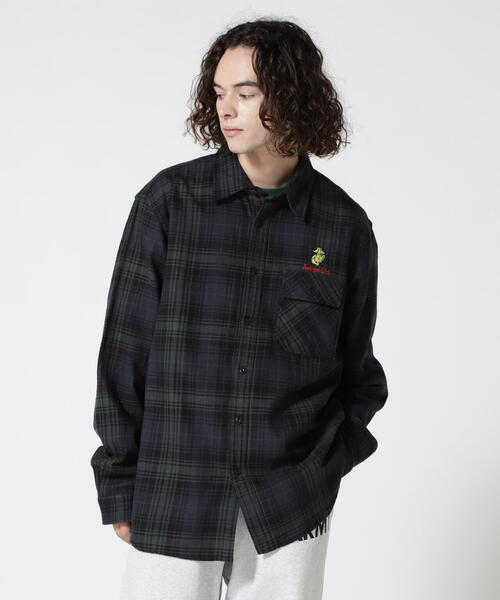 AVIREX(アヴィレックス)の「L/S CHECK SHIRT USMC / チェック シャツ USMC / AVIREX/ アヴィレックス(シャツ/ブラウス・メンズ・ベージュ/ネイビー/オレンジ・M/L/2XL/XL)」の14枚目の写真