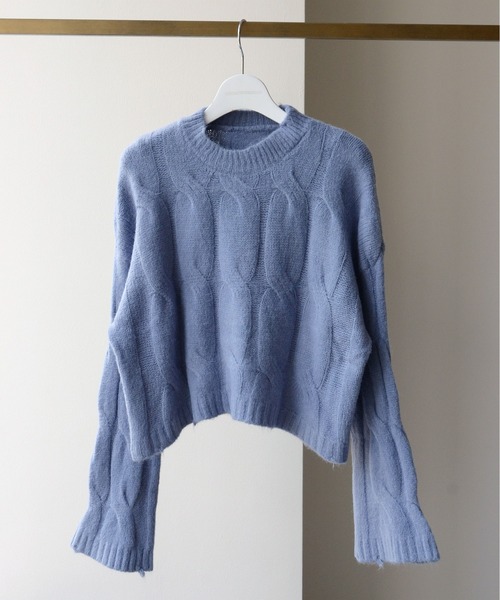 ibeul_（イベール）の「ソフトバルキーアラン柄ニット（ニット/セーター・レディース・グリーン/ピンク/ブルー/ホワイト・FREE）」の3枚目の写真