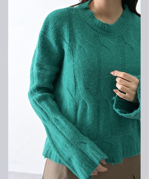 ibeul_（イベール）の「ソフトバルキーアラン柄ニット（ニット/セーター・レディース・グリーン/ピンク/ブルー/ホワイト・FREE）」の2枚目の写真