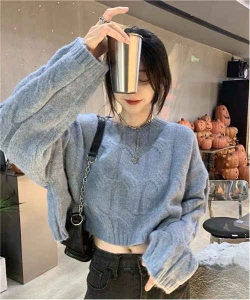 ibeul_（イベール）の「ソフトバルキーアラン柄ニット（ニット/セーター・レディース・グリーン/ピンク/ブルー/ホワイト・FREE）」の9枚目の写真