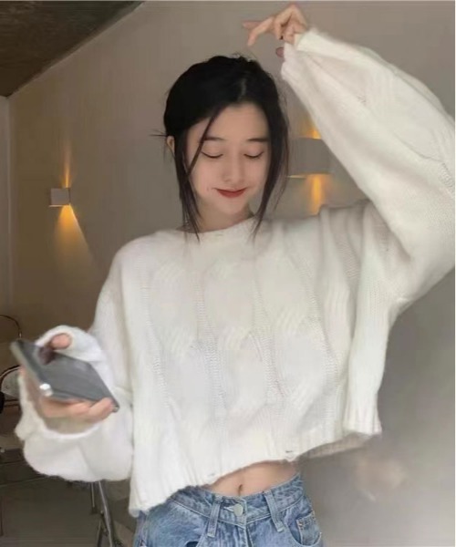 ibeul_（イベール）の「ソフトバルキーアラン柄ニット（ニット/セーター・レディース・グリーン/ピンク/ブルー/ホワイト・FREE）」の11枚目の写真