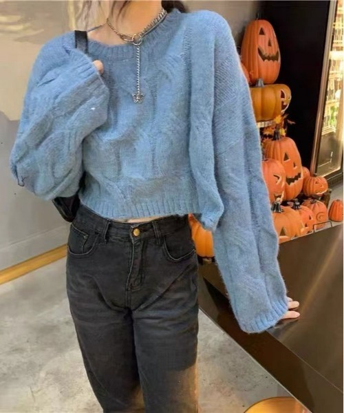 ibeul_（イベール）の「ソフトバルキーアラン柄ニット（ニット/セーター・レディース・グリーン/ピンク/ブルー/ホワイト・FREE）」の13枚目の写真