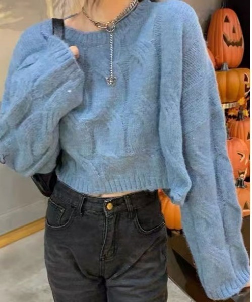 ibeul_（イベール）の「ソフトバルキーアラン柄ニット（ニット/セーター・レディース・グリーン/ピンク/ブルー/ホワイト・FREE）」の14枚目の写真