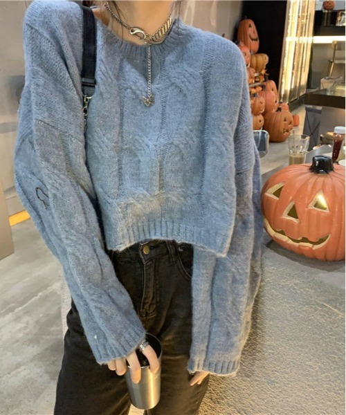 ibeul_（イベール）の「ソフトバルキーアラン柄ニット（ニット/セーター・レディース・グリーン/ピンク/ブルー/ホワイト・FREE）」の17枚目の写真