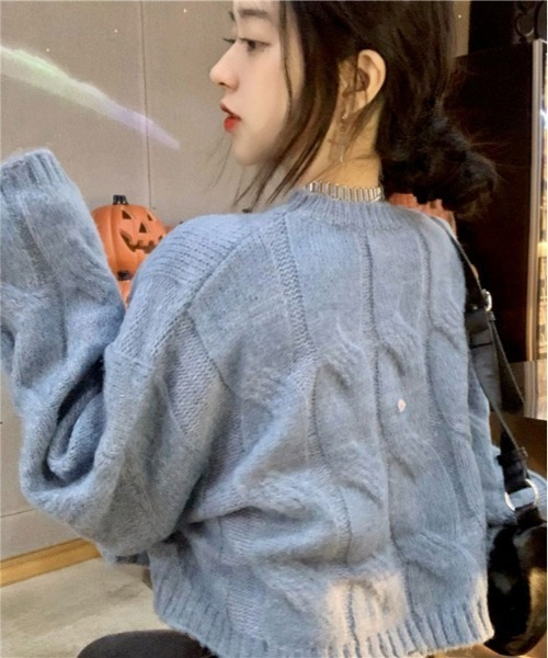 ibeul_（イベール）の「ソフトバルキーアラン柄ニット（ニット/セーター・レディース・グリーン/ピンク/ブルー/ホワイト・FREE）」の18枚目の写真