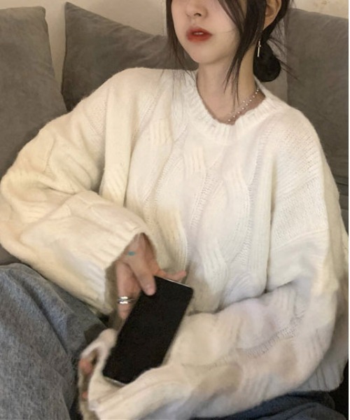 ibeul_（イベール）の「ソフトバルキーアラン柄ニット（ニット/セーター・レディース・グリーン/ピンク/ブルー/ホワイト・FREE）」の19枚目の写真