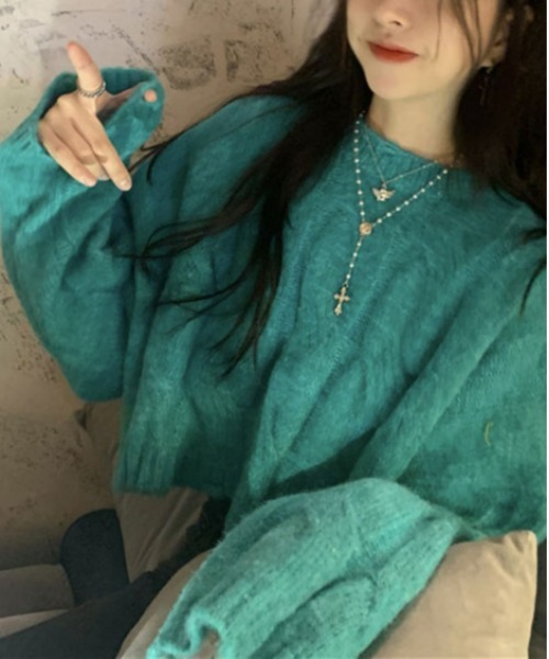 ibeul_（イベール）の「ソフトバルキーアラン柄ニット（ニット/セーター・レディース・グリーン/ピンク/ブルー/ホワイト・FREE）」の22枚目の写真