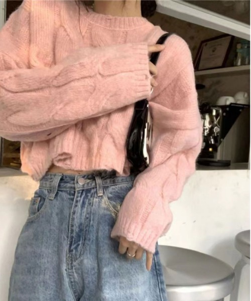 ibeul_（イベール）の「ソフトバルキーアラン柄ニット（ニット/セーター・レディース・グリーン/ピンク/ブルー/ホワイト・FREE）」の5枚目の写真