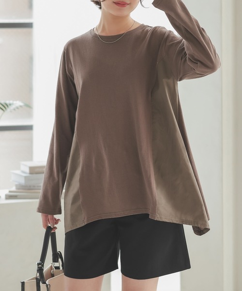 Isn't She?(イズントシー)の「ミックスデザイントップス(Tシャツ/カットソー・レディース・ベージュ/ブラック/ブラウン・FREE)」の3枚目の写真