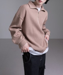 【UNISEX】カジュアルオーバーフィットリブ半ジップアップニット