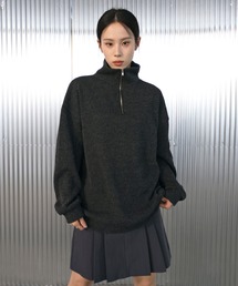 【UNISEX】カジュアルオーバーフィットリブ半ジップアップニット