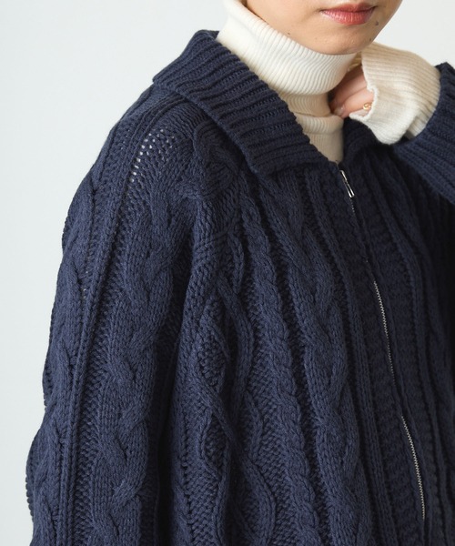 forksy.(フォルクシー)の「【forksy.】オーバーサイズジップカウチンニットカーディガン(カーディガン/ボレロ・レディース・レッド/ネイビー/アイボリー/ブラック×ホワイト・FREE)」の20枚目の写真