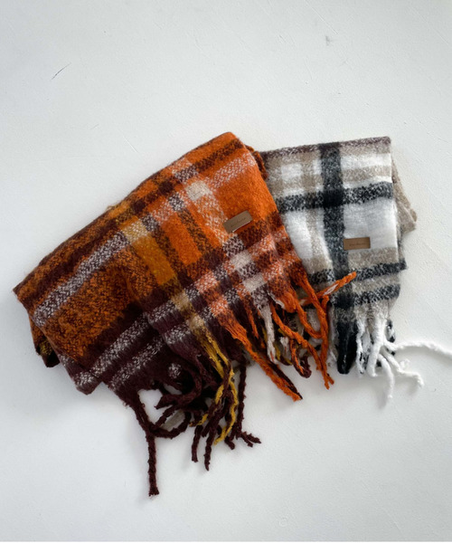 archives（アルシーヴ）の「チェックストール（ストール/ショール・レディース・ベージュ/オレンジ・FREE）」の3枚目の写真