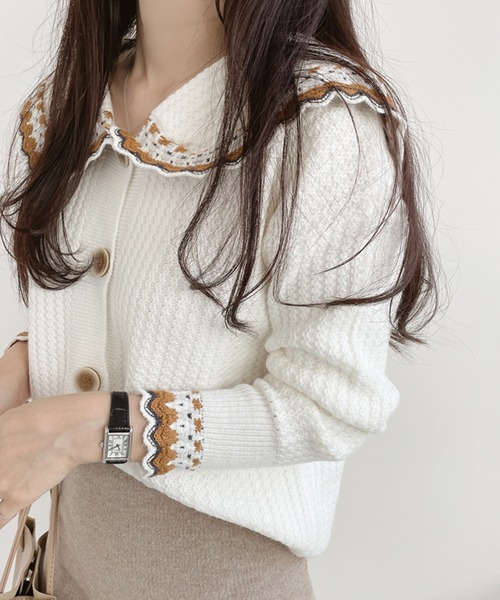 Auntie Rosa（アンティローザ）の「ビックカラーカーディガン（カーディガン/ボレロ・レディース・ネイビー/ピンク/ホワイト・FREE）」の4枚目の写真