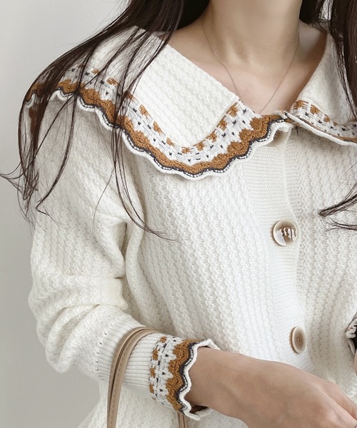 Auntie Rosa（アンティローザ）の「ビックカラーカーディガン（カーディガン/ボレロ・レディース・ネイビー/ピンク/ホワイト・FREE）」の6枚目の写真