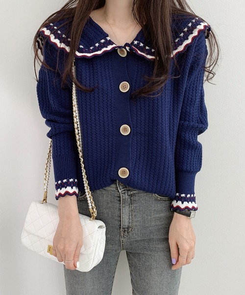 Auntie Rosa（アンティローザ）の「ビックカラーカーディガン（カーディガン/ボレロ・レディース・ネイビー/ピンク/ホワイト・FREE）」の7枚目の写真