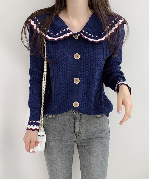 Auntie Rosa（アンティローザ）の「ビックカラーカーディガン（カーディガン/ボレロ・レディース・ネイビー/ピンク/ホワイト・FREE）」の8枚目の写真