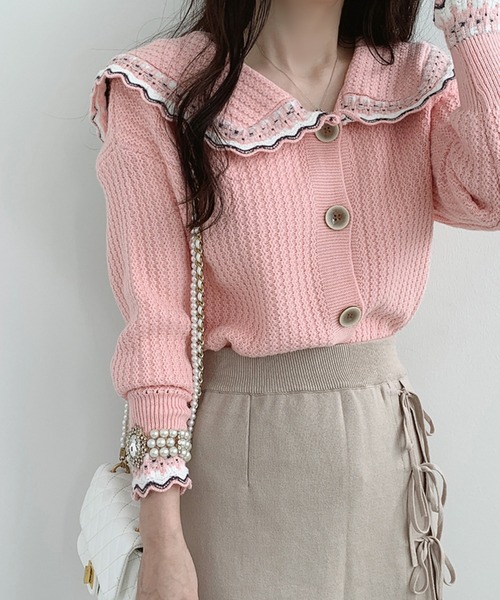 Auntie Rosa（アンティローザ）の「ビックカラーカーディガン（カーディガン/ボレロ・レディース・ネイビー/ピンク/ホワイト・FREE）」の10枚目の写真