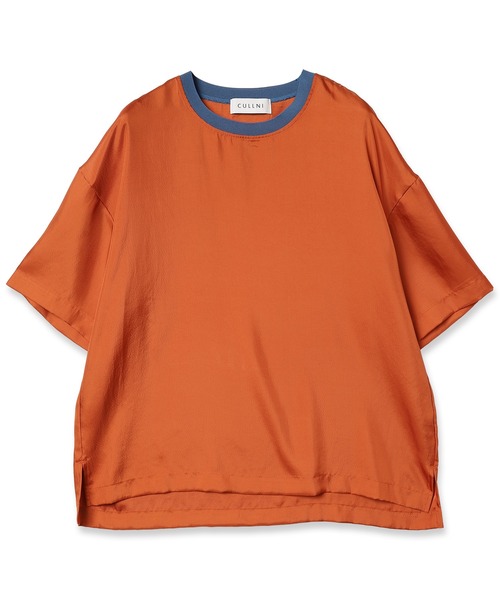 23ss クルニ　CULLNI クルーネックロゴTシャツ ビッグシルエット　茶色 CULLNI（クルニ）の「23-SS-045 / Silky Twill Rib Neck Tee（T