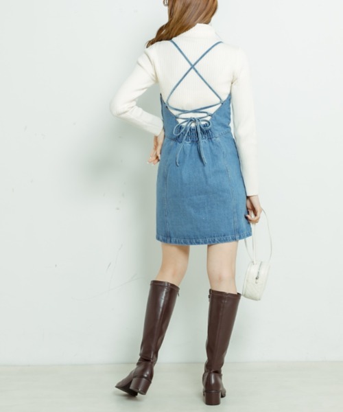 OLIVE des OLIVE（オリーブデオリーブ）の「バックレースアップミニキャミワンピース（ワンピース・レディース・ワンウォッシュ/ケミカルウォッシュ・FREE）」の9枚目の写真